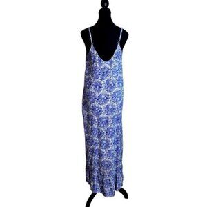 Buenos Ninos Women’s Large Spaghetti Strap Sundress Blue Patterned Maxi